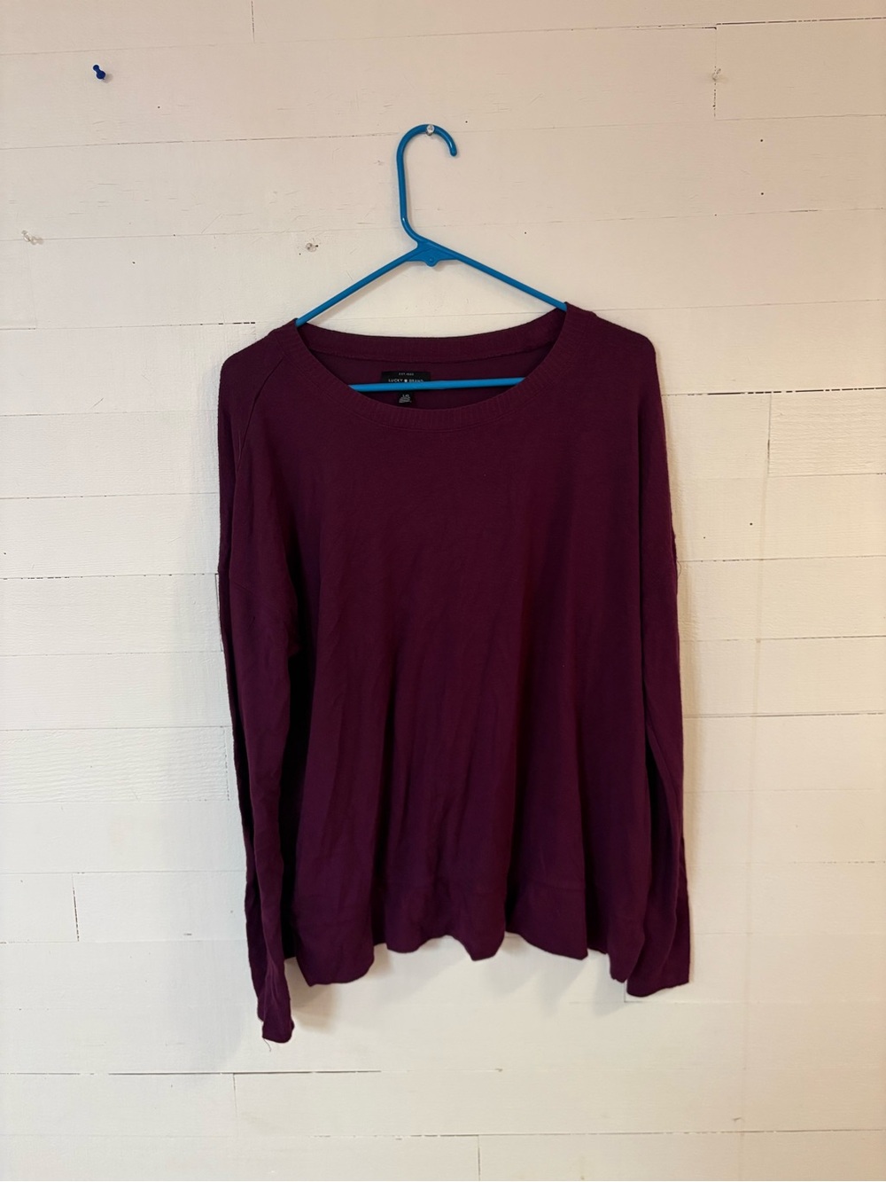 Lucky Brand Women's Burgundy Plum Crewneck Long Sleeve Sweater L